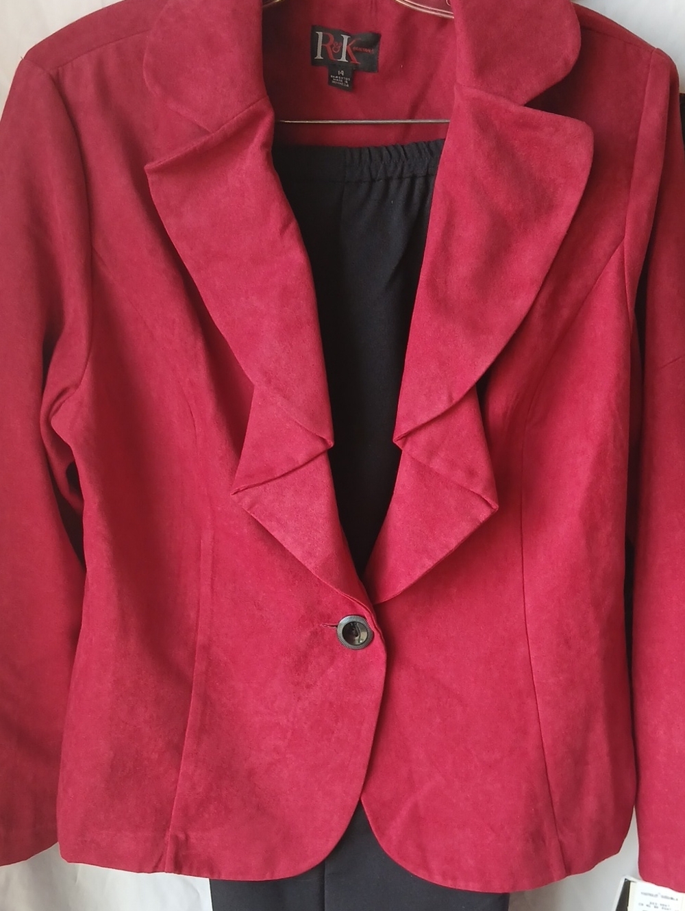 3pc Red Ruffle-Trim Women's Blazer by RK - Picture 3 of 6